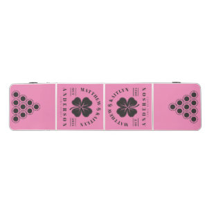 Pink and Black Irish Clover Wedding Crest Beer Pong Table
