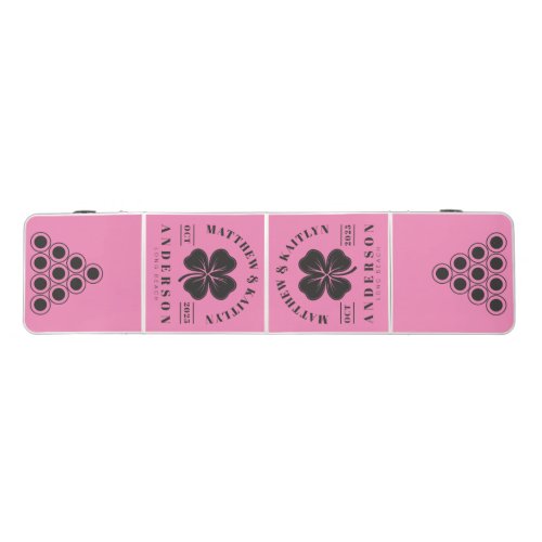 Pink and Black Irish Clover Wedding Crest Beer Pong Table