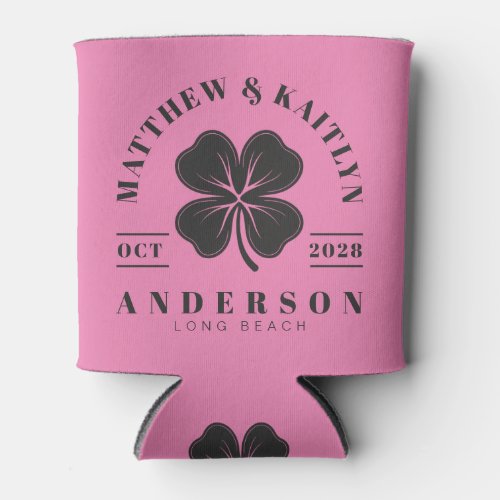 Pink and Black Irish Clover Wedding Crest Can Cooler
