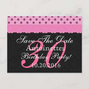 Pink and Black Lace Save the Date Birthday V102 Announcement Postcard