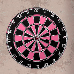 Pink and black ladies dartboard with darts