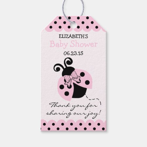 Pink and Black Ladybug Baby Shower Guest Favor Gift Tags