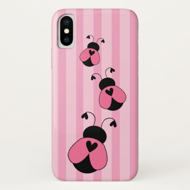 Pink and Black Ladybug Striped Pattern Case-Mate iPhone Case (Back)