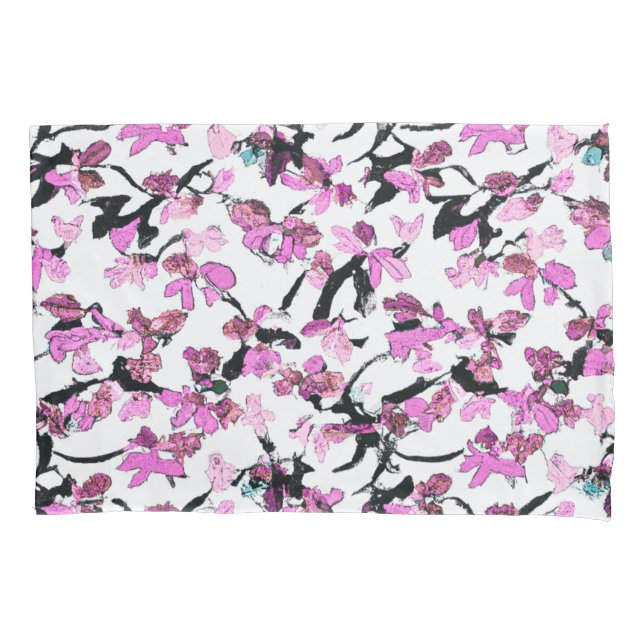 Pink and Black Leaf Pattern Pillow Case (Front)