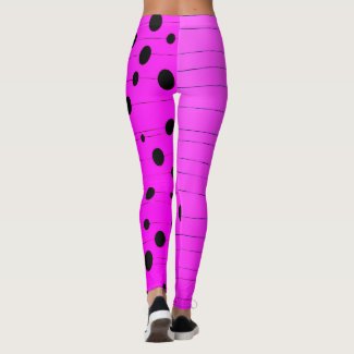 Pink and black leggings, dots on strings pattern leggings