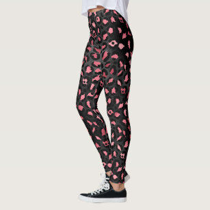 Pink and Black Leopard Print Pattern Leggings sold by Chan Chan