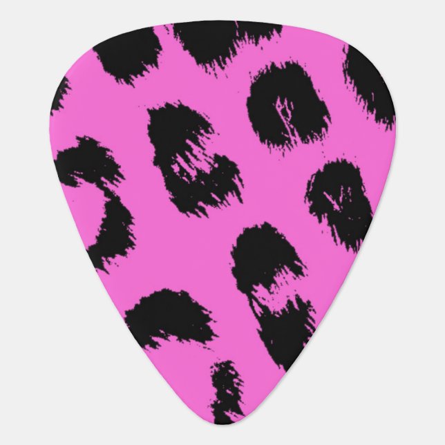 Pink and Black Leopard Pattern Guitar Pick (Front)