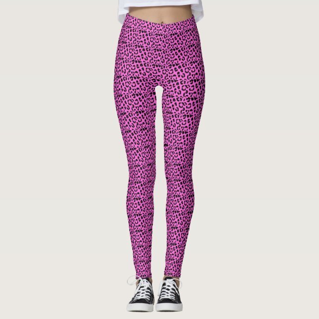 Pink and Black Leopard Pattern Leggings (Front)