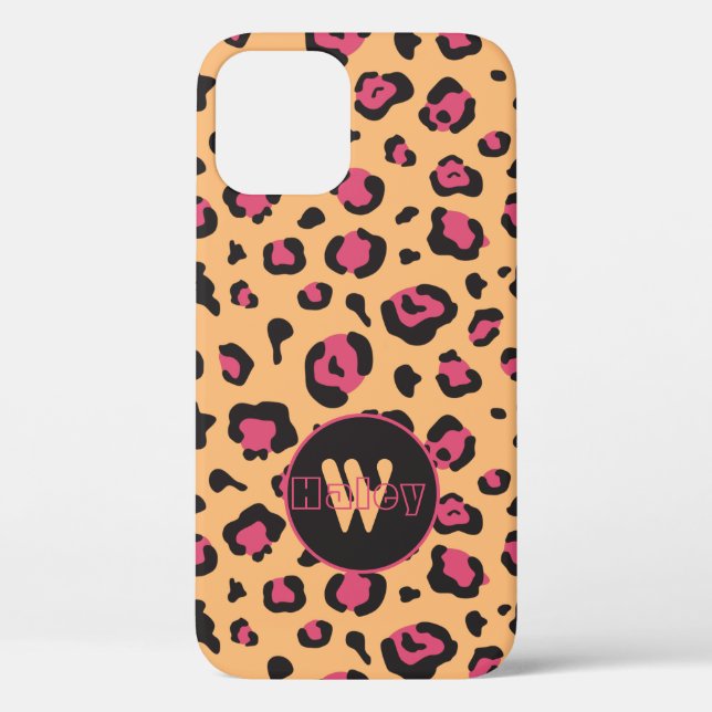 Pink and Black Leopard Print Monogram Case-Mate iPhone Case (Back)