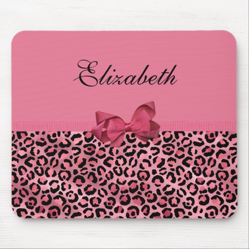 Pink and Black Leopard Print  Monogrammed Mouse Pa Mouse Pad