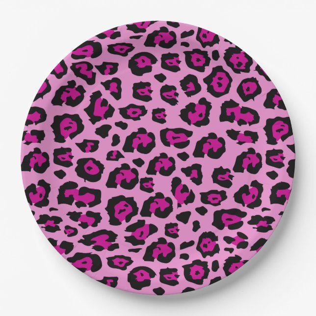 Pink and Black Leopard Print Paper Plates (Front)