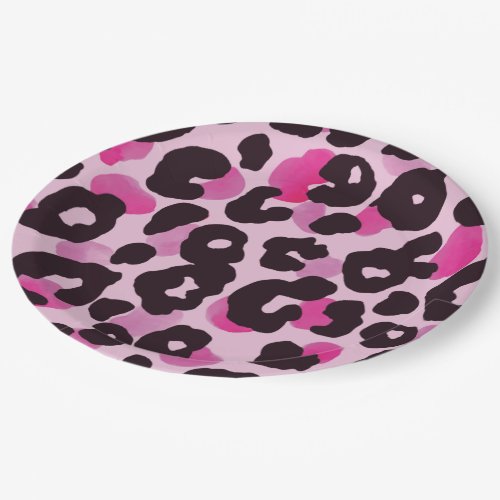 Pink and Black Leopard Print Paper Plates