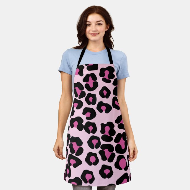 Pink and Black Leopard Print Pattern  Apron (Worn)