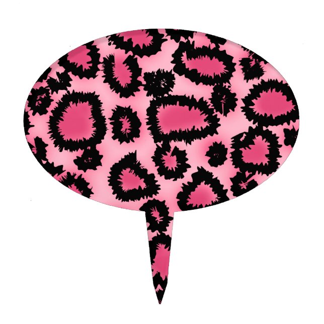 Pink and Black Leopard Print Pattern. Cake Topper (Front)