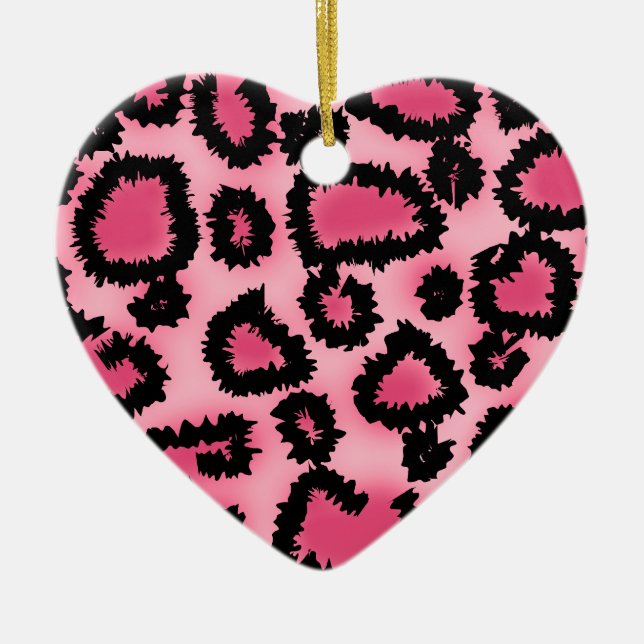 Pink and Black Leopard Print Pattern. Ceramic Ornament (Front)