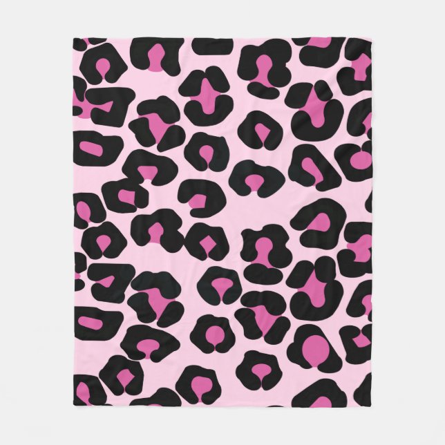 Pink and Black Leopard Print Pattern  Fleece Blanket (Front)