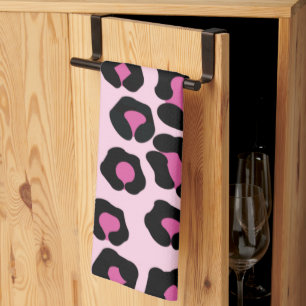Pink and Black Leopard Print Pattern Kitchen Towel