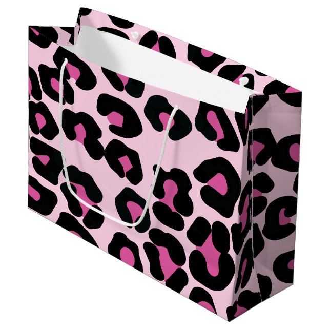 Pink and Black Leopard Print Pattern  Large Gift B Large Gift Bag (Front Angled)