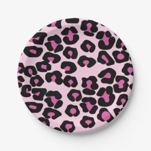 Pink and Black Leopard Print Pattern Paper Plates