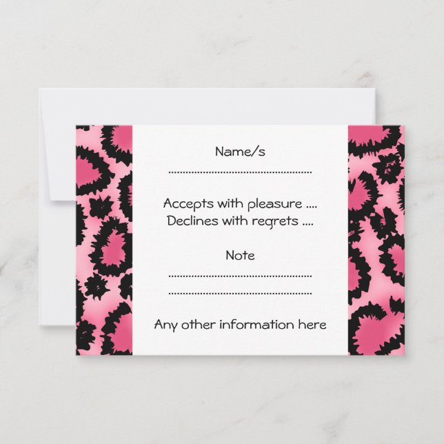 Pink and Black Leopard Print Pattern. RSVP Card (Front)
