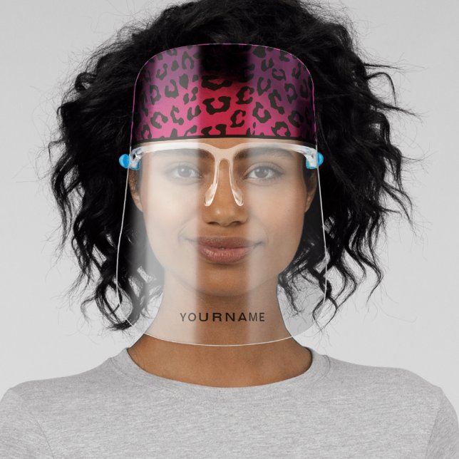Pink and Black Leopard Print Personalized Face Shield (Insitu)