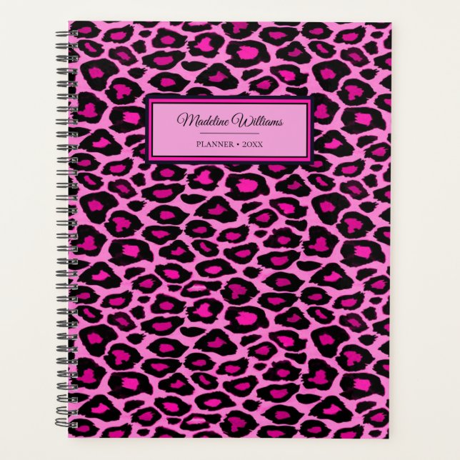 Pink and Black Leopard Print | Personalized Planner (Front)