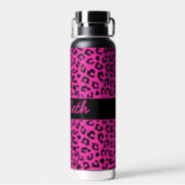 Pink and Black Leopard Print Personalized Water Bottle (Back)