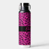 Pink and Black Leopard Print Personalized Water Bottle (Front)