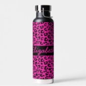 Pink and Black Leopard Print Personalized Water Bottle (Left)