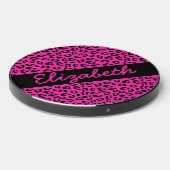 Pink and Black Leopard Print Personalized Wireless Charger (Front 2)