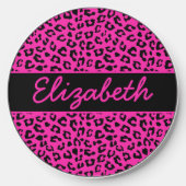 Pink and Black Leopard Print Personalized Wireless Charger (Front)