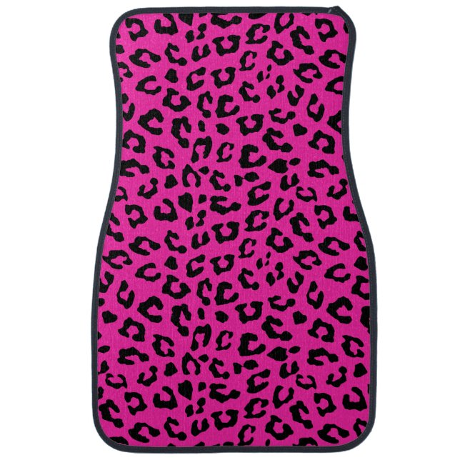 Pink and Black Leopard Print Spots Car Floor Mat (Front)