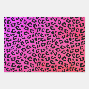 Pink and Black Leopard Print Wrapping Paper Sheets