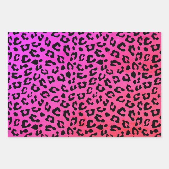 Pink and Black Leopard Print Wrapping Paper Sheets (Front)