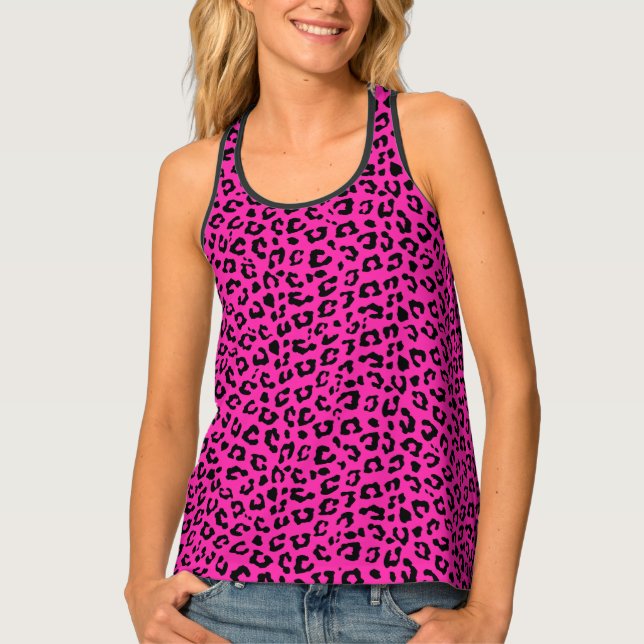 Pink and Black Leopard Spot Prints Tank Top (Front)
