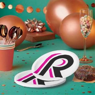 Pink And Black Letter R Paper Plates