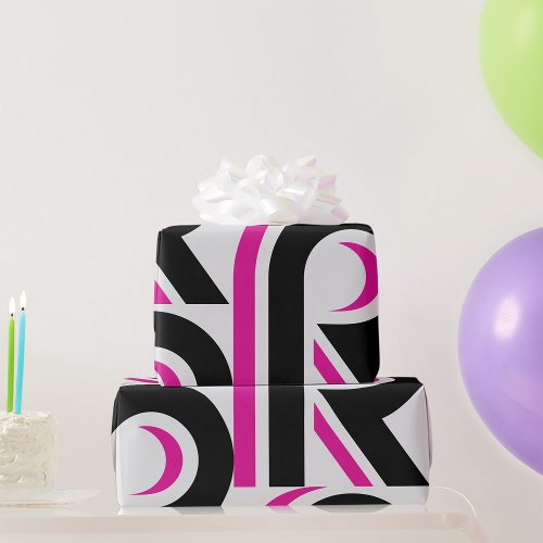 Pink And Black Letter R Wrapping Paper