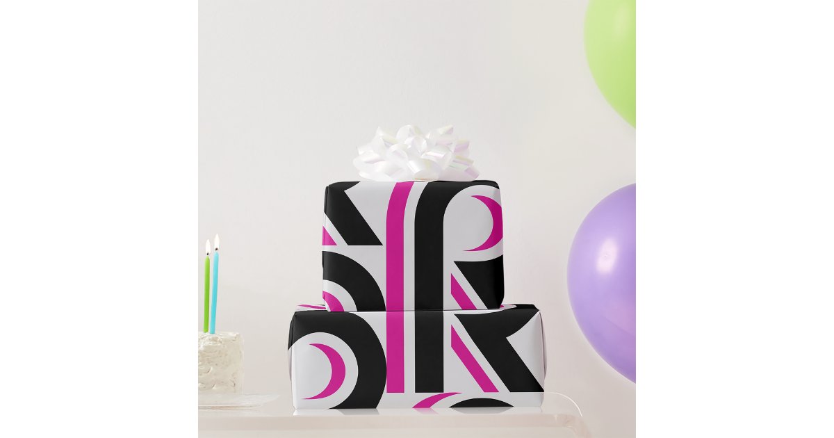 Pink And Black Letter R Wrapping Paper | Zazzle