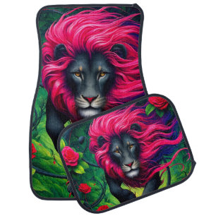 Pink and Black Lion Car Floor Mat