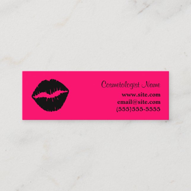 Pink and Black Lipstick Mini Business Card (Front)