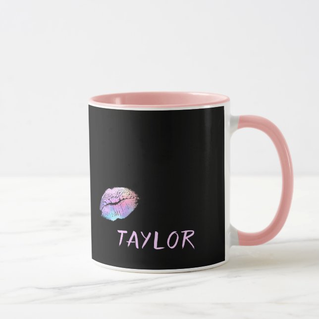 Pink and Black Lipstick Print Mug (Right)