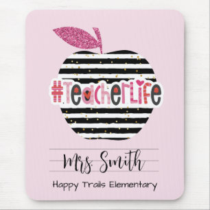 Pink and Black Love Teacher Life Mousepad