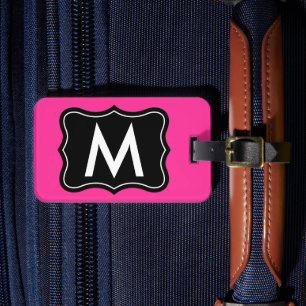 Pink and black luggage tag   Personalize monogram