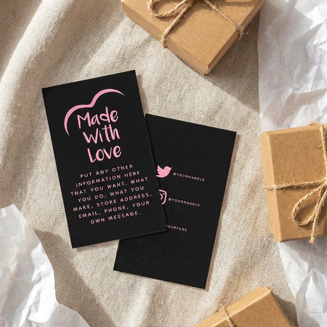 Pink and black made with love heart Silhouette Enclosure Card (Pink and black made with love heart Silhouette Enclosure Card.)