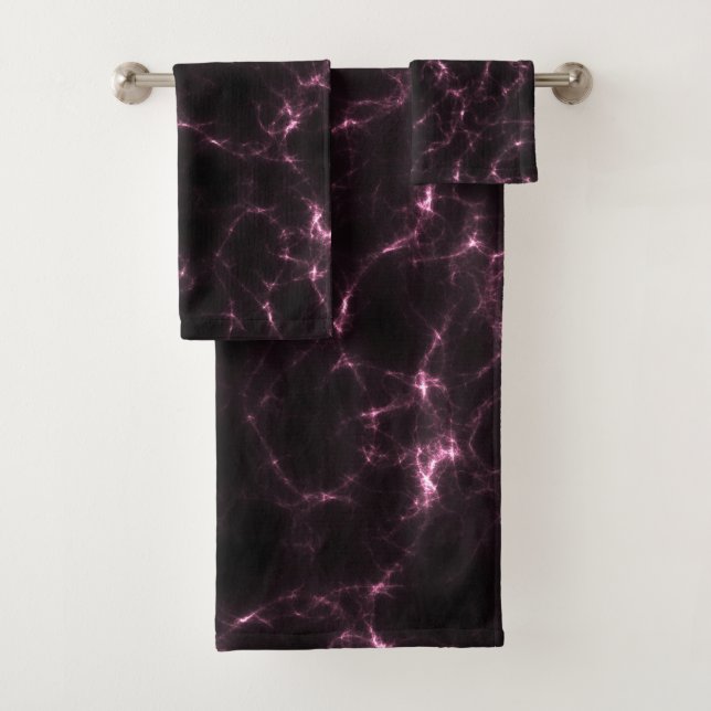 Pink and Black Marble abstract Bath Towel Set (Insitu)
