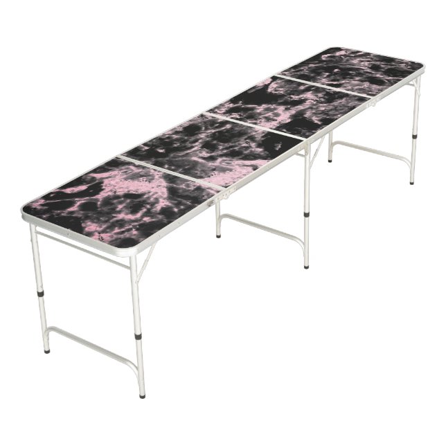 Pink and Black Marble  Beer Pong Table (Angled)