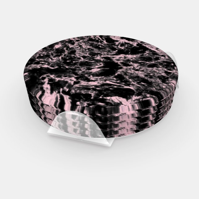 Pink and Black Marble Coaster Set (Set)