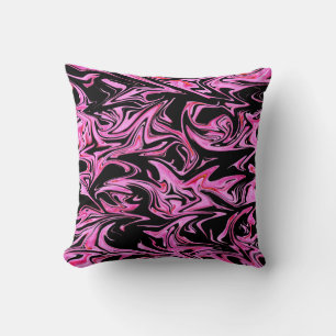 Pink And Black Marble Fairy Floss Throw Cushion. Pillow