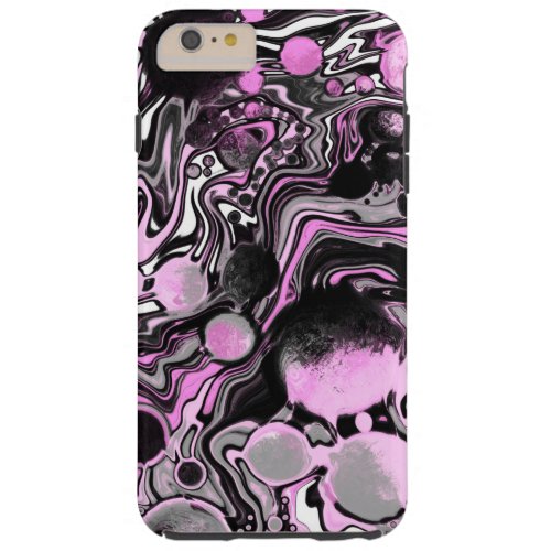 Pink and Black Marble Fluid Art Cells Modern   Tough iPhone 6 Plus Case