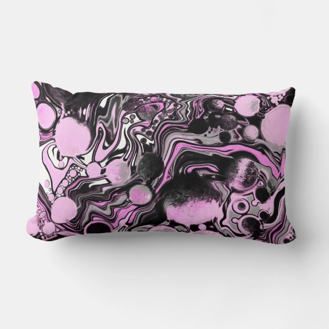 Pink and Black Marble Fluid Art Cells Modern   Lumbar Pillow (Front)
